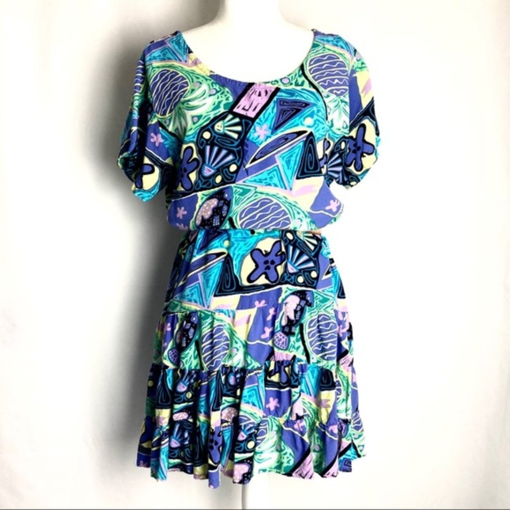 •VINTAGE• Dress Abstract 1990s ‘90s Colorful Wild